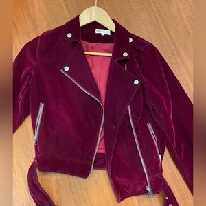 Burgundy Velvet Moto Jacket